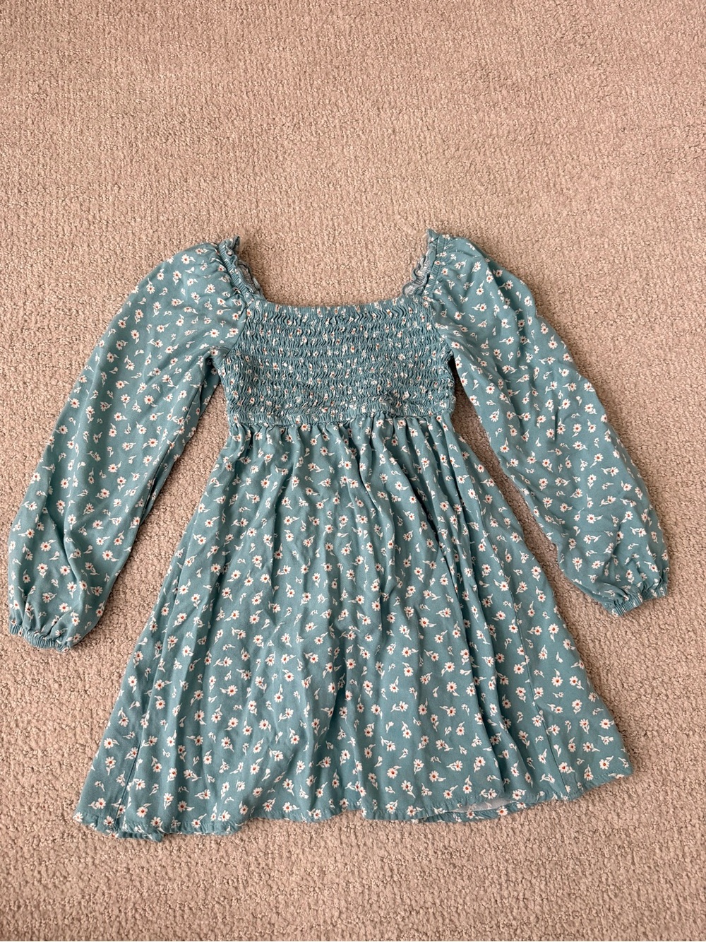 art class Teal Floral Smocked Square-Neck Dress